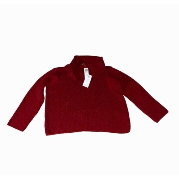 $198 Eileen Fisher Women's Red Wool Cowl Funnel Neck Pullover Sweater Sz Large - Picture 8 of 10